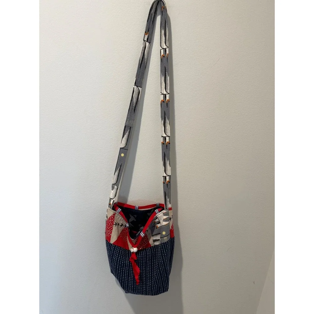 Vintage Handmade Japanese Komebukuro Reversible Rice Bag Crossbody Purse